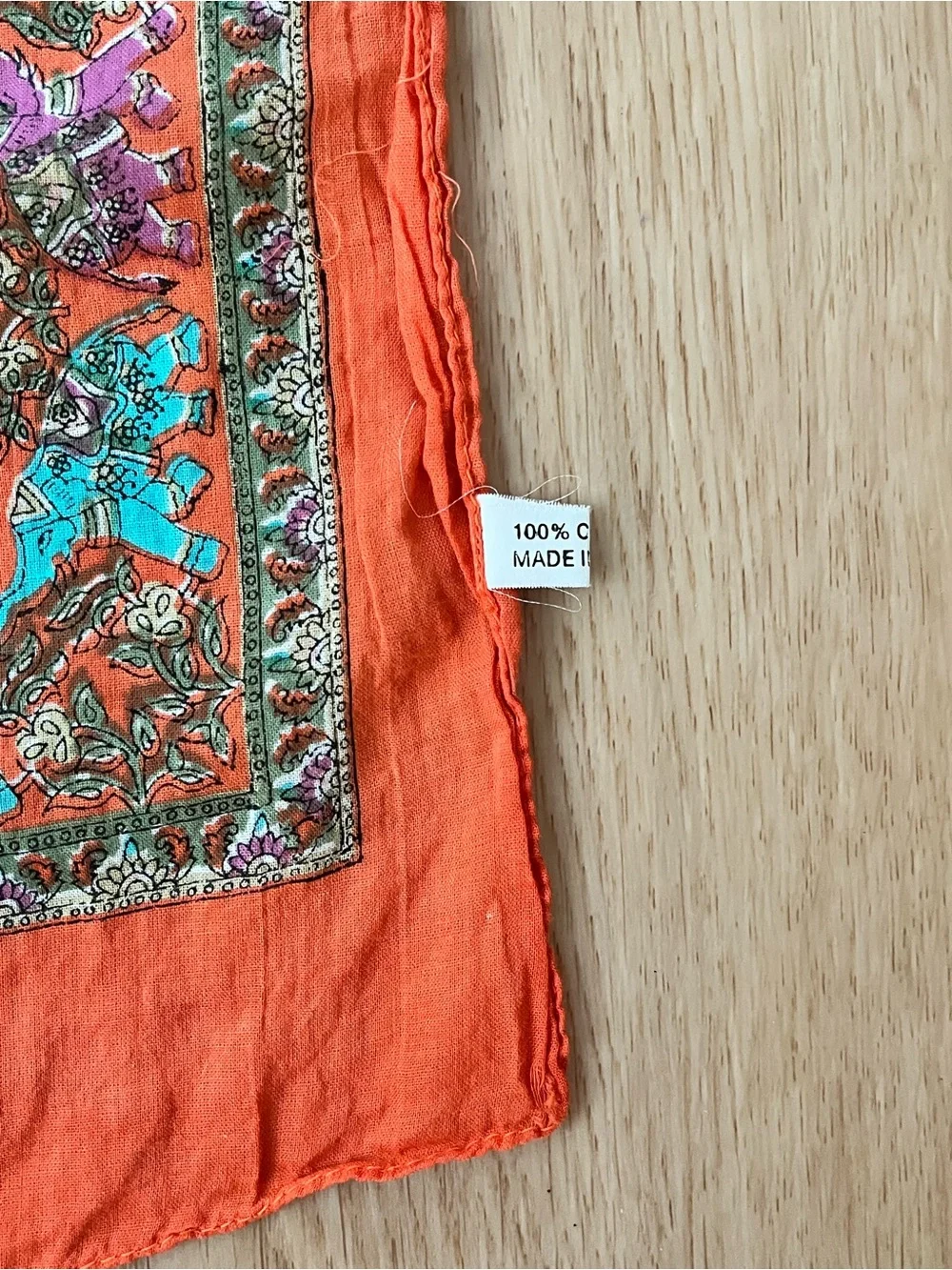 Floral Paisley Square cotton tapestry in Orange, Turquoise & Purple, 35x35 in